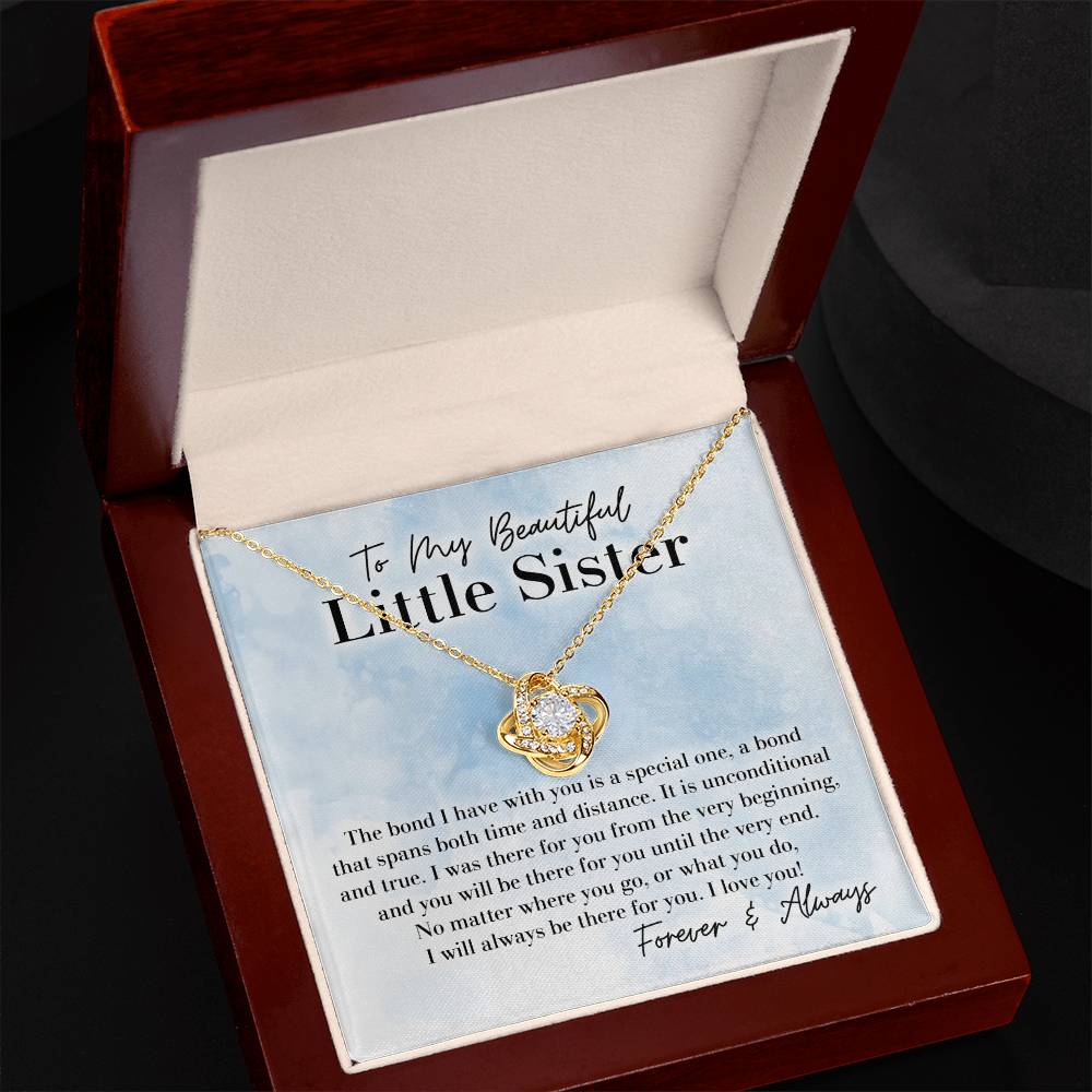 To My Beautiful Little Sister - A Special Bond - Love Knot Necklace