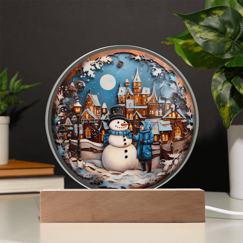 Mother gifts - Snow man Christmas plaque - LED Acrylic Plaque.