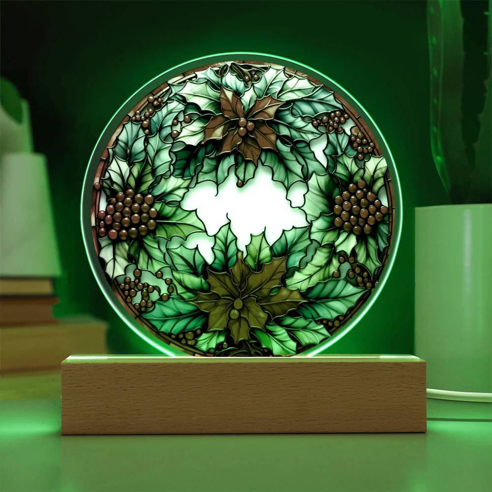 Mom Gifts - Christmas Wreath Acrylic Circle - LED Acrylic plaque.