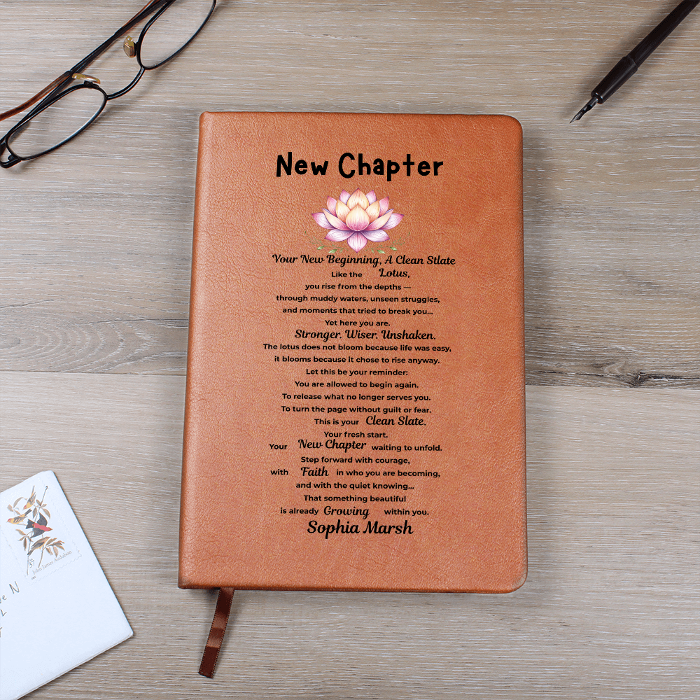 Personalized new chapter gift, Lotus Flower New Beginnings Journal Divorce gift Clean Slate gift New Job Gift Brackup gift for him her strength gift