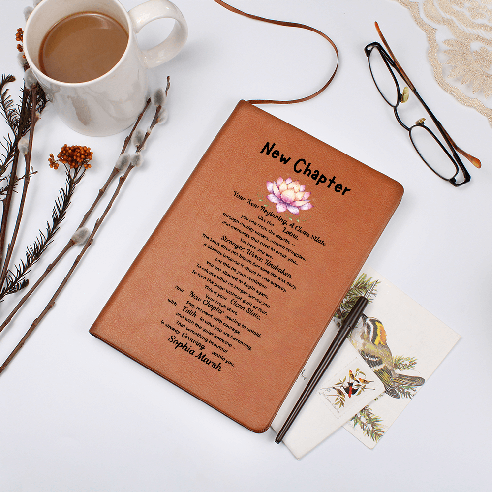 Personalized new chapter gift, Lotus Flower New Beginnings Journal Divorce gift Clean Slate gift New Job Gift Brackup gift for him her strength gift