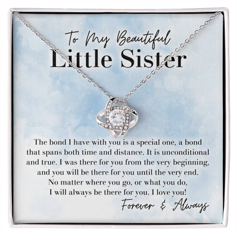 To My Beautiful Little Sister - A Special Bond - Love Knot Necklace