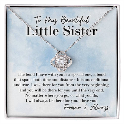 To My Beautiful Little Sister - A Special Bond - Love Knot Necklace