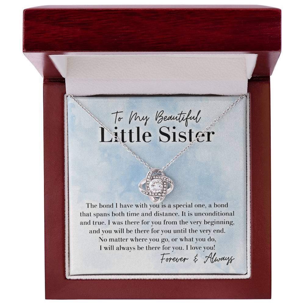 To My Beautiful Little Sister - A Special Bond - Love Knot Necklace