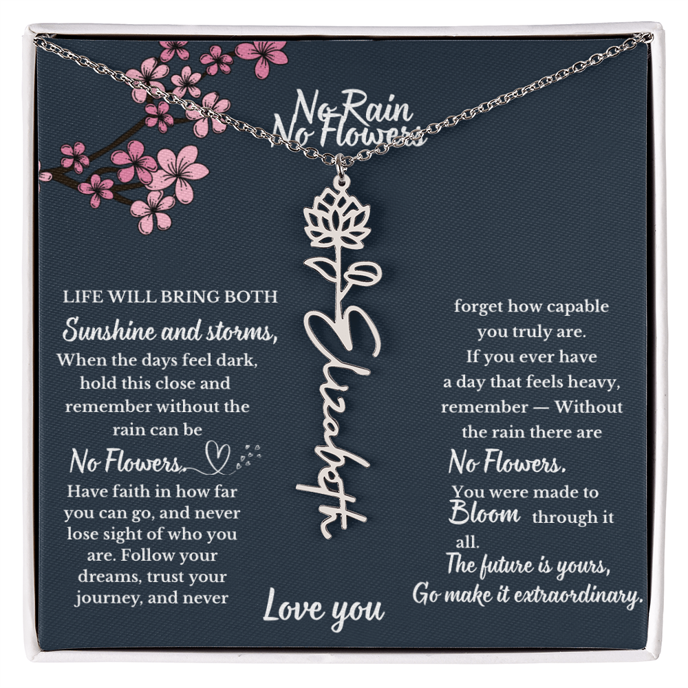 No Rain No Flowers Personalized Necklace, Gift for Daughter from Mom and Dad, Encouragement gift for Daughter, Daughter Birthday Milestone