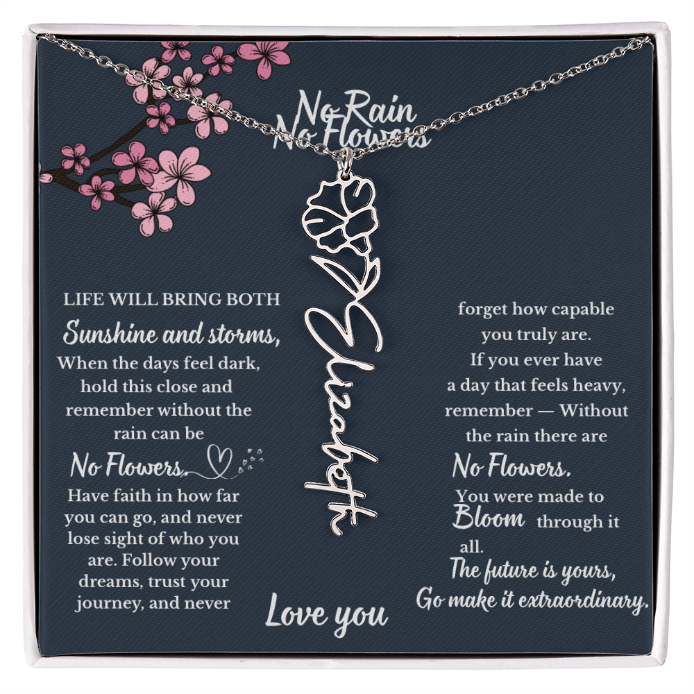 No Rain No Flowers Personalized Necklace, Gift for Daughter from Mom and Dad, Encouragement gift for Daughter, Daughter Birthday Milestone