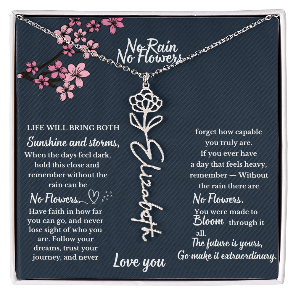 No Rain No Flowers Personalized Necklace, Gift for Daughter from Mom and Dad, Encouragement gift for Daughter, Daughter Birthday Milestone