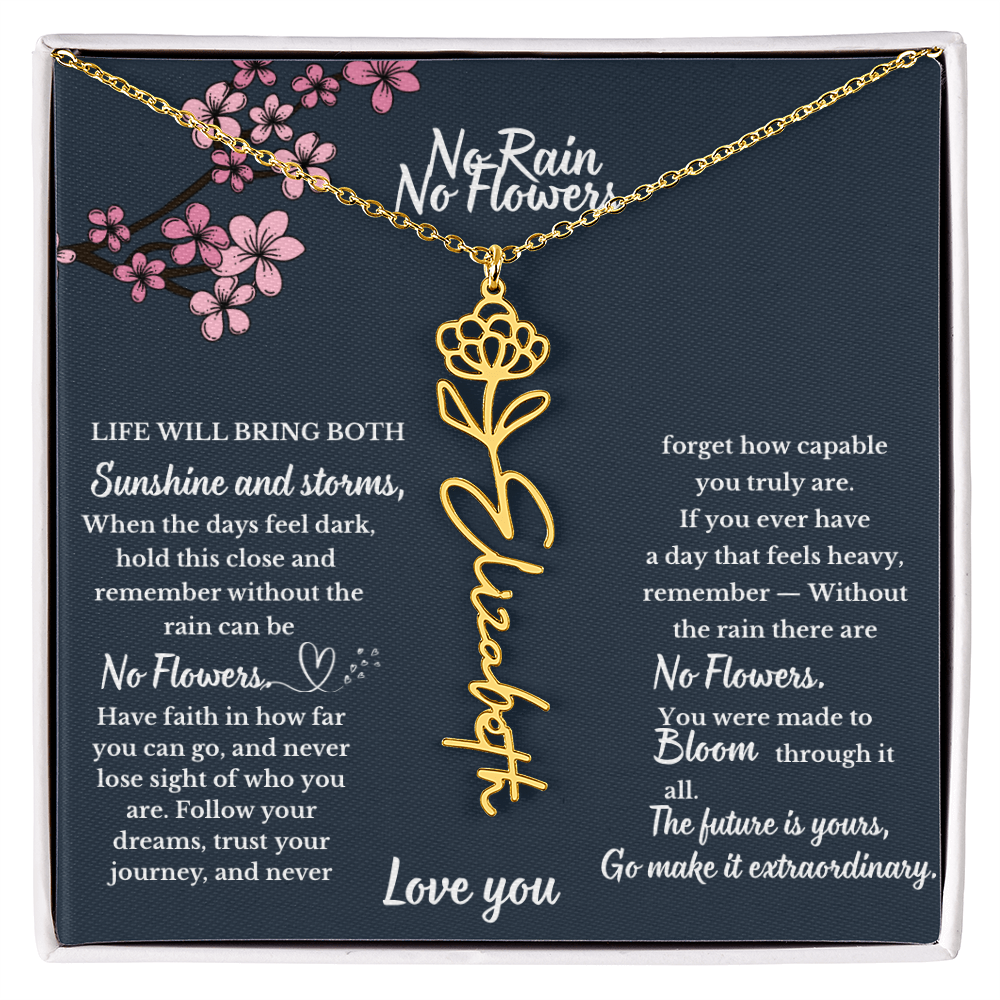 No Rain No Flowers Personalized Necklace, Gift for Daughter from Mom and Dad, Encouragement gift for Daughter, Daughter Birthday Milestone