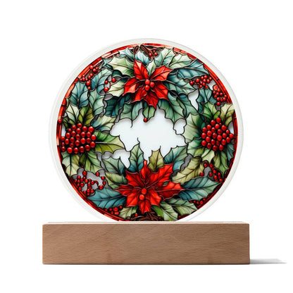 Mom Gifts - Christmas Wreath Acrylic Circle - LED Acrylic plaque.