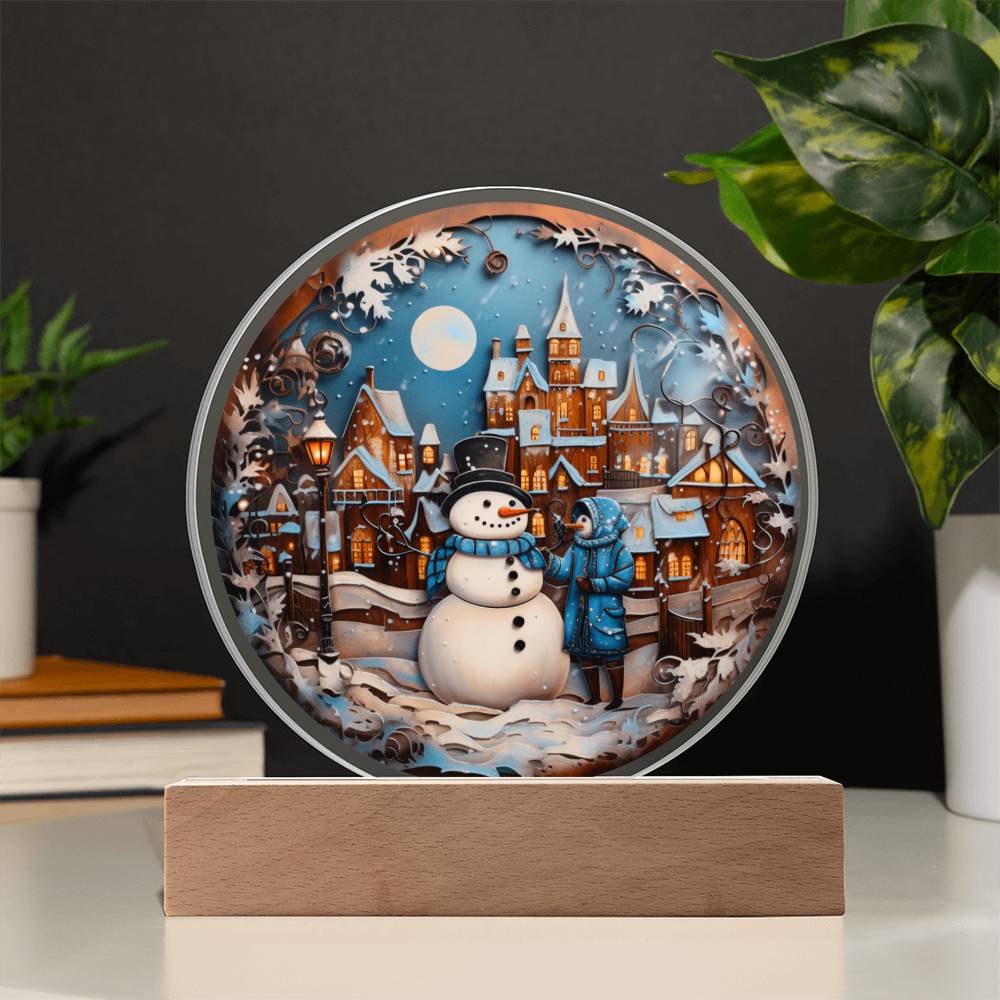 Mother gifts - Snow man Christmas plaque - LED Acrylic Plaque.