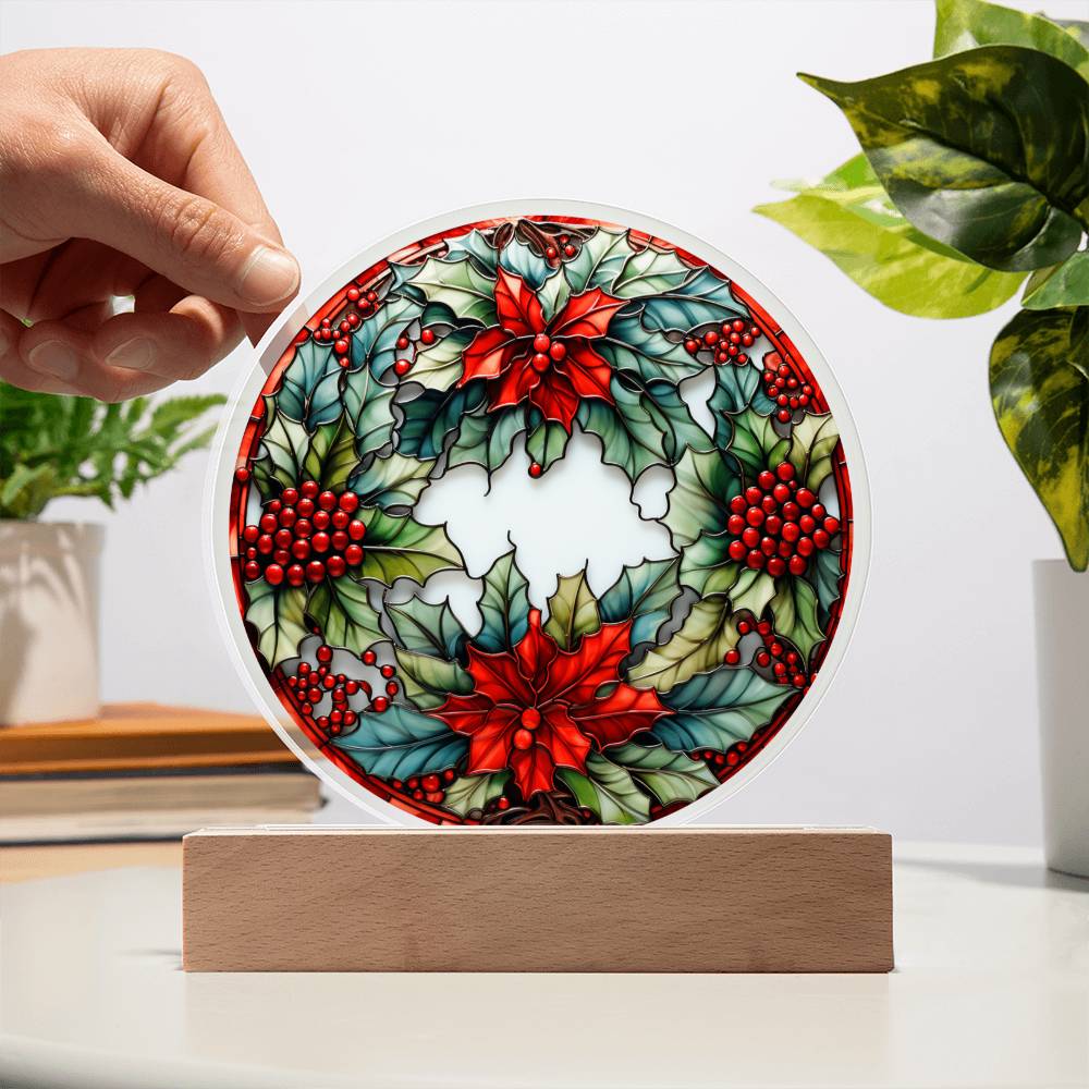 Mom Gifts - Christmas Wreath Acrylic Circle - LED Acrylic plaque.