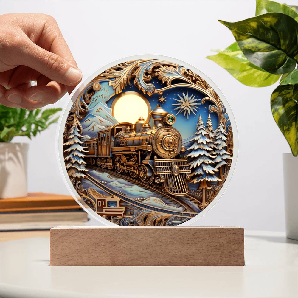 Mom gifts - Fairy Tale Christmas Train - LED Acrylic Plaque.