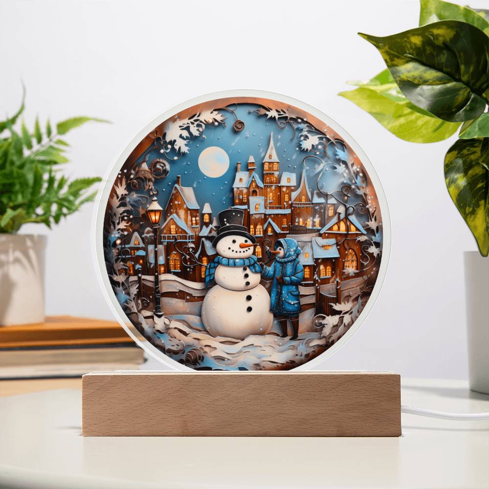 Mother gifts - Snow man Christmas plaque - LED Acrylic Plaque.