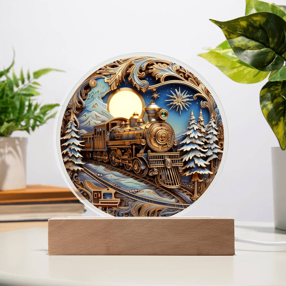 Mom gifts - Fairy Tale Christmas Train - LED Acrylic Plaque.