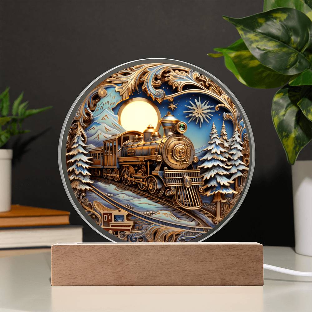 Mom gifts - Fairy Tale Christmas Train - LED Acrylic Plaque.