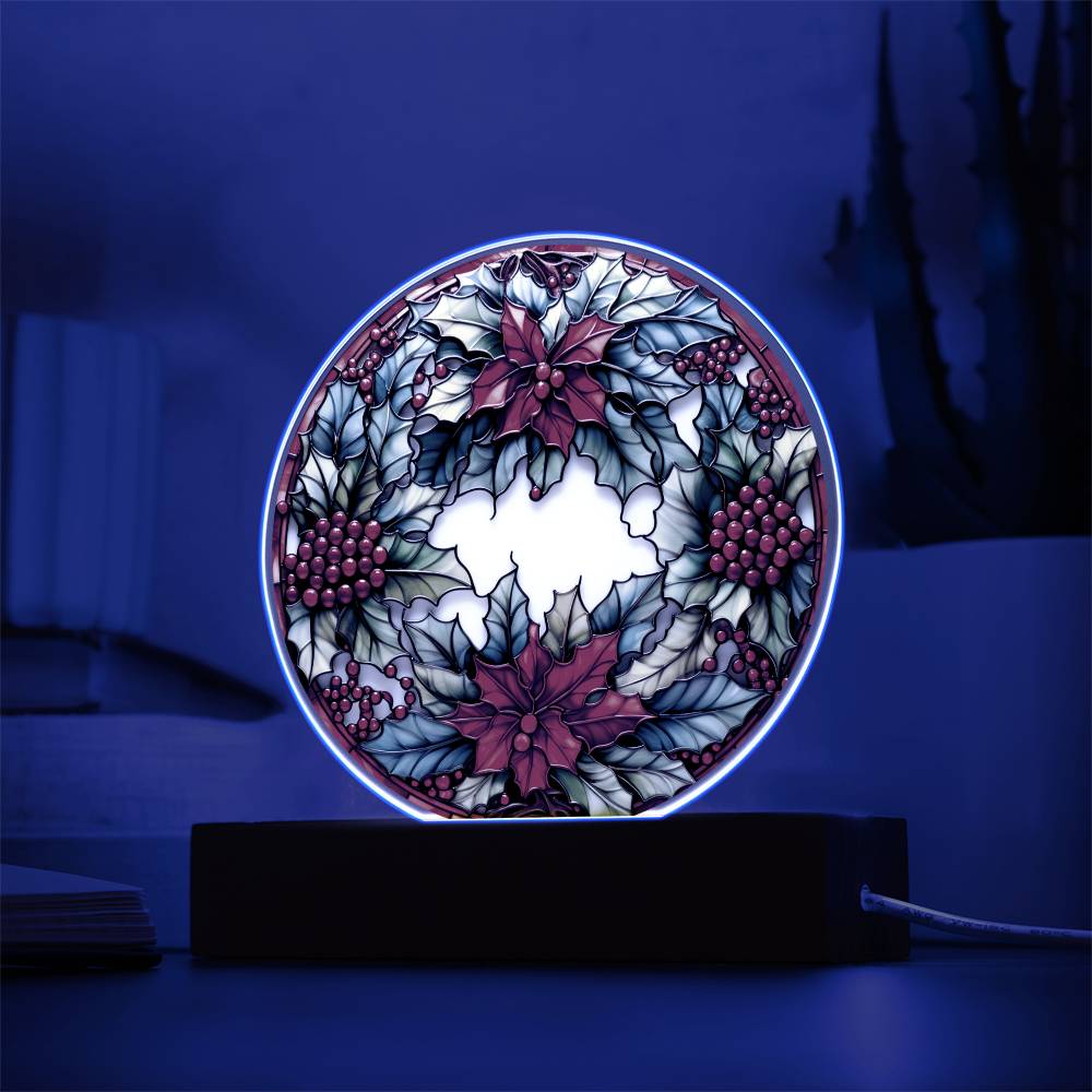 Mom Gifts - Christmas Wreath Acrylic Circle - LED Acrylic plaque.