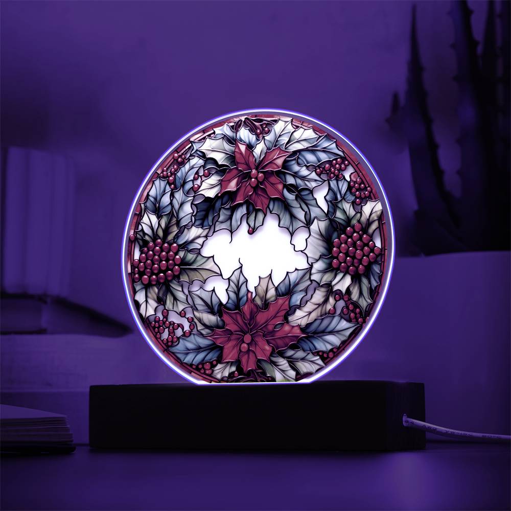 Mom Gifts - Christmas Wreath Acrylic Circle - LED Acrylic plaque.