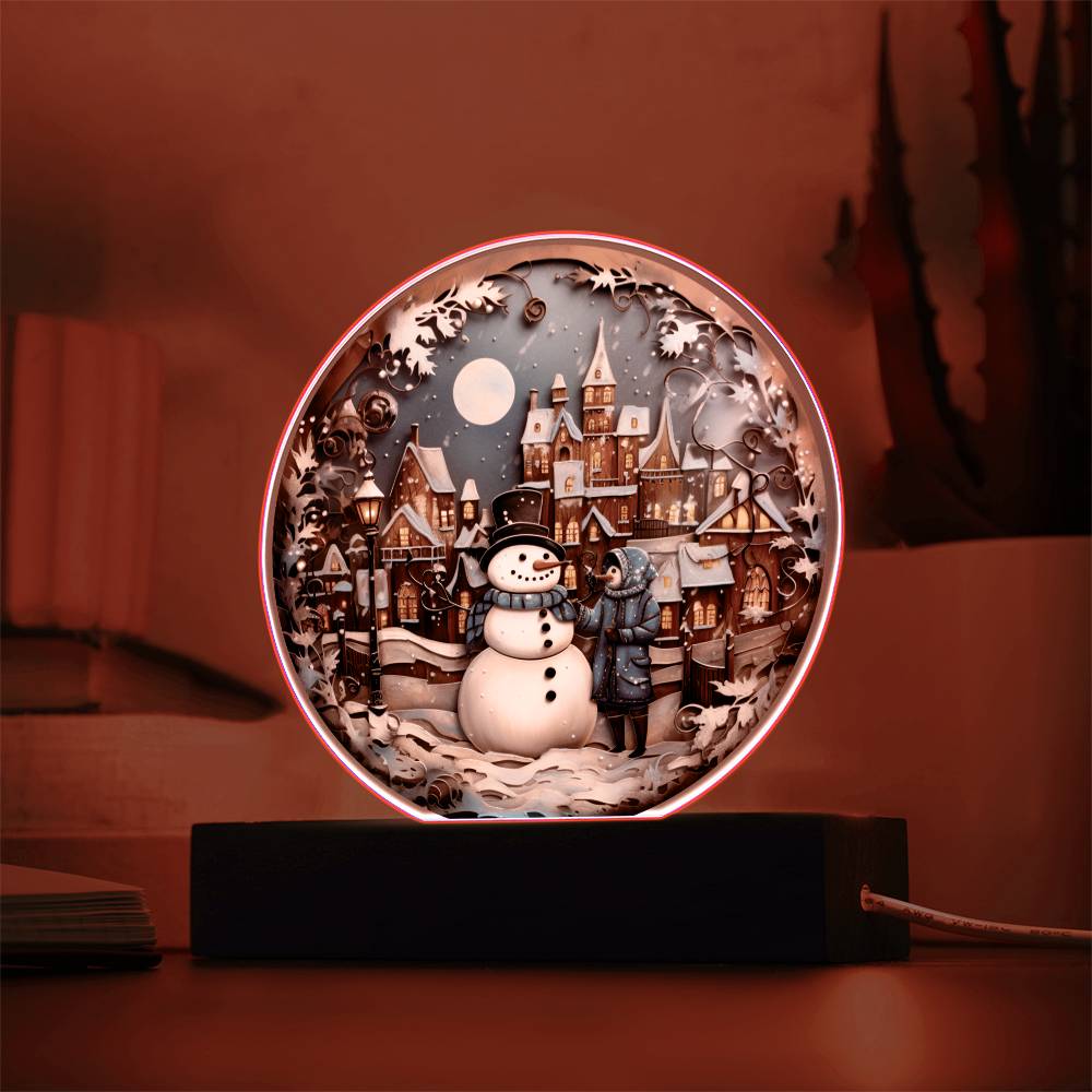 Mother gifts - Snow man Christmas plaque - LED Acrylic Plaque.