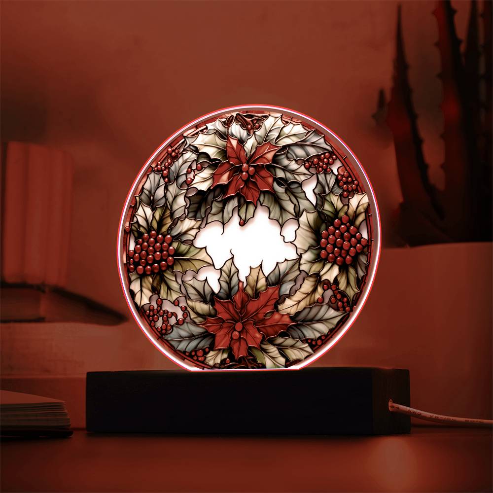 Mom Gifts - Christmas Wreath Acrylic Circle - LED Acrylic plaque.