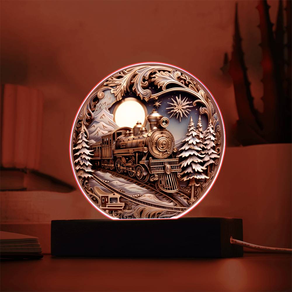 Mom gifts - Fairy Tale Christmas Train - LED Acrylic Plaque.