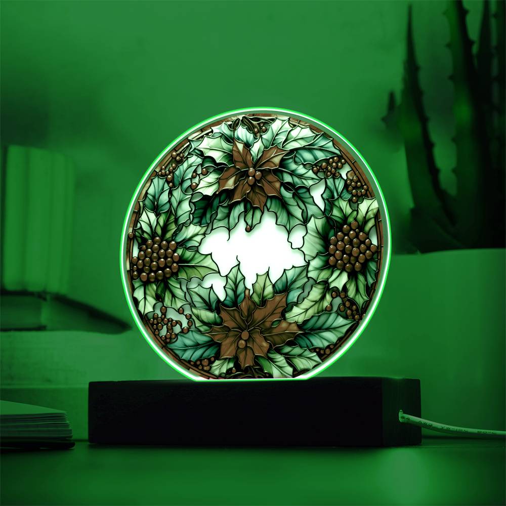 Mom Gifts - Christmas Wreath Acrylic Circle - LED Acrylic plaque.