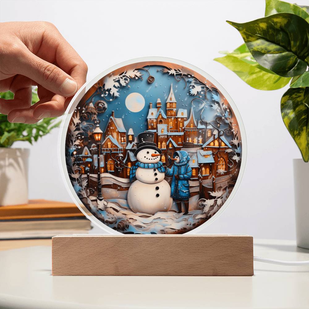 Mother gifts - Snow man Christmas plaque - LED Acrylic Plaque.