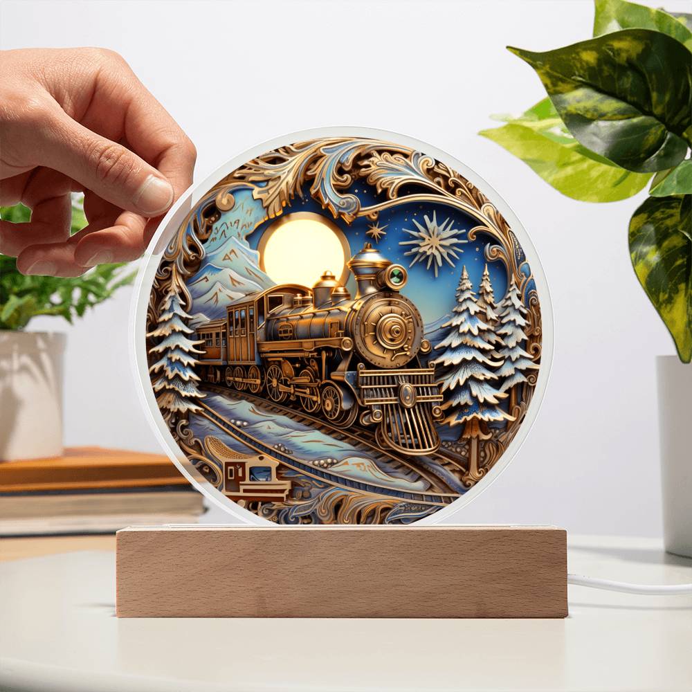 Mom gifts - Fairy Tale Christmas Train - LED Acrylic Plaque.
