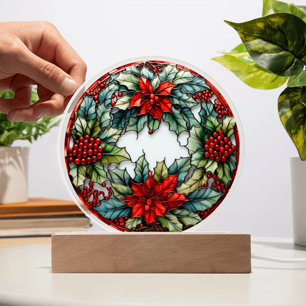 Mom Gifts - Christmas Wreath Acrylic Circle - LED Acrylic plaque.