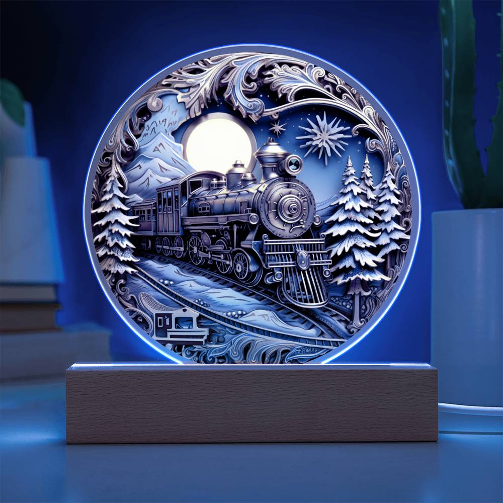 Mom gifts - Fairy Tale Christmas Train - LED Acrylic Plaque.