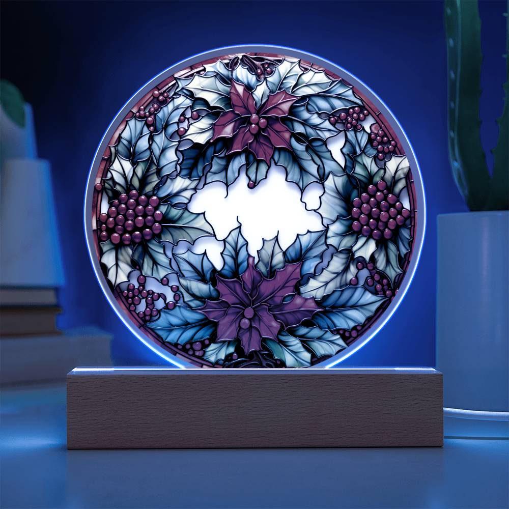 Mom Gifts - Christmas Wreath Acrylic Circle - LED Acrylic plaque.
