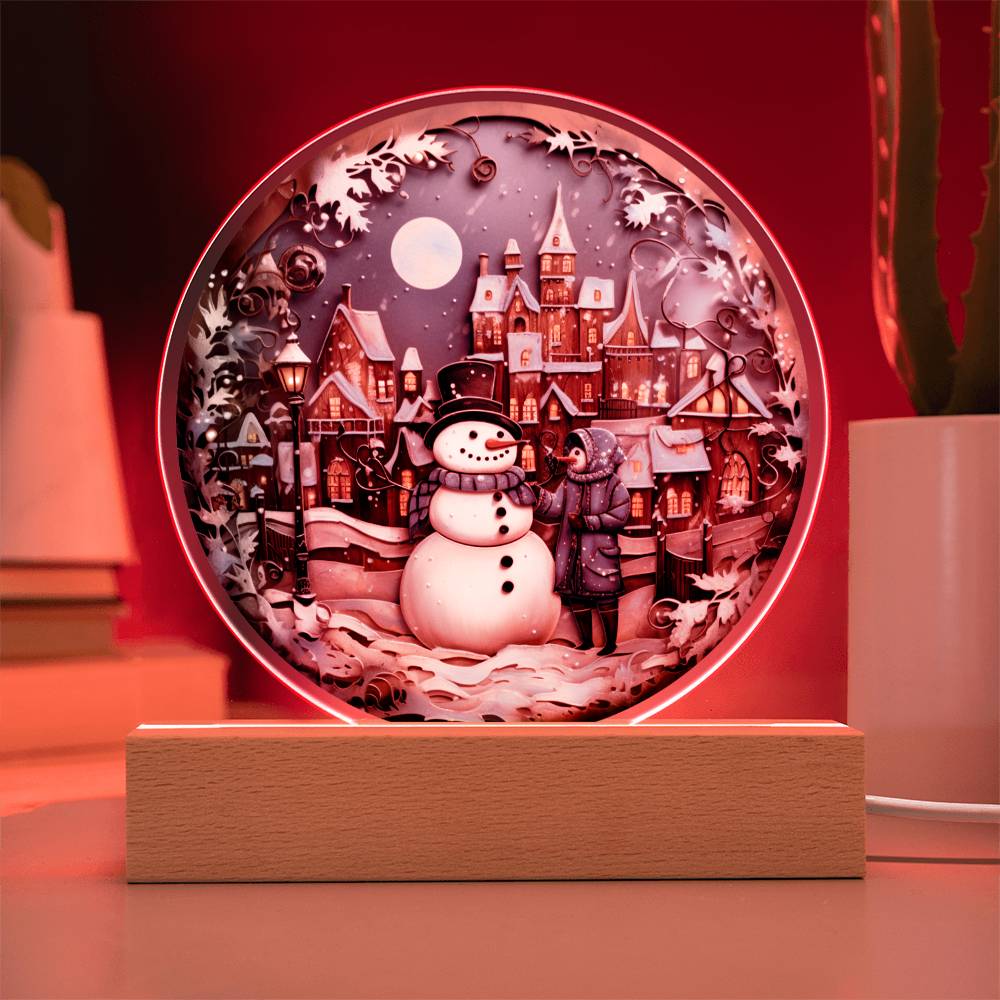 Mother gifts - Snow man Christmas plaque - LED Acrylic Plaque.