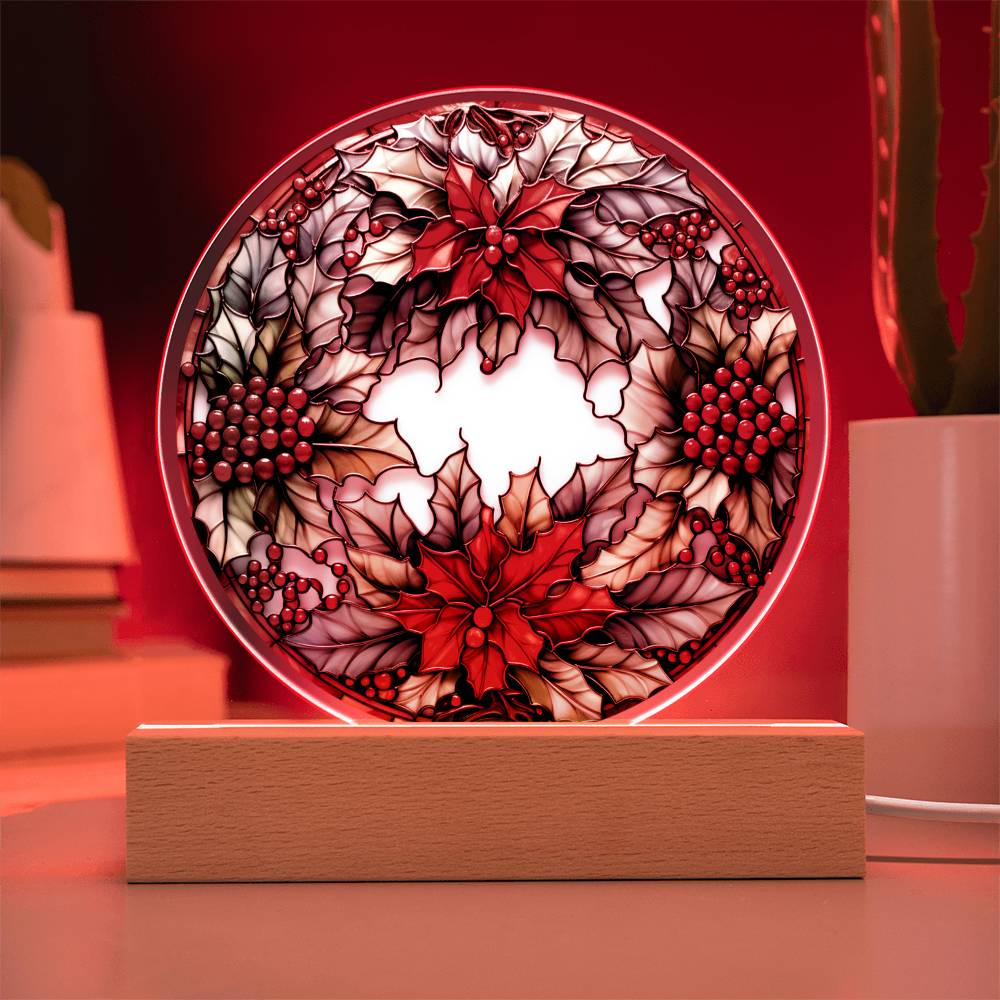 Mom Gifts - Christmas Wreath Acrylic Circle - LED Acrylic plaque.