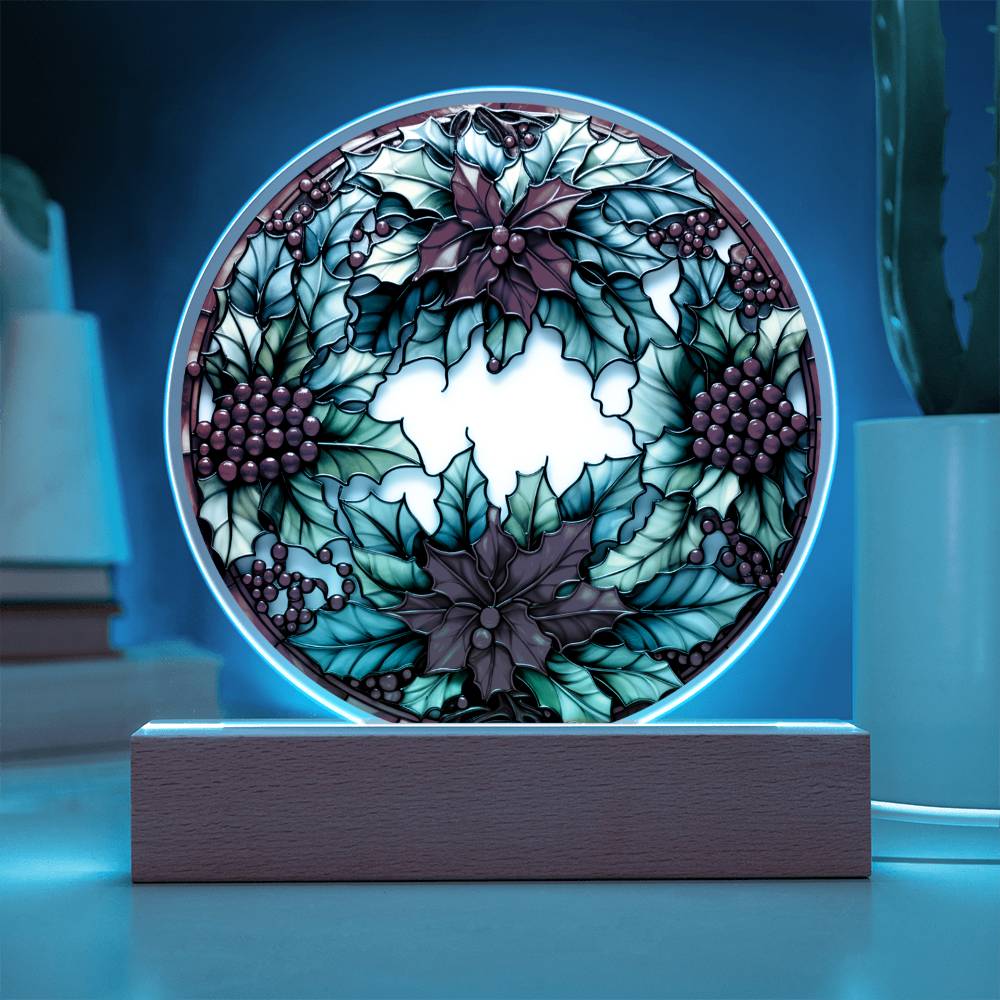 Mom Gifts - Christmas Wreath Acrylic Circle - LED Acrylic plaque.