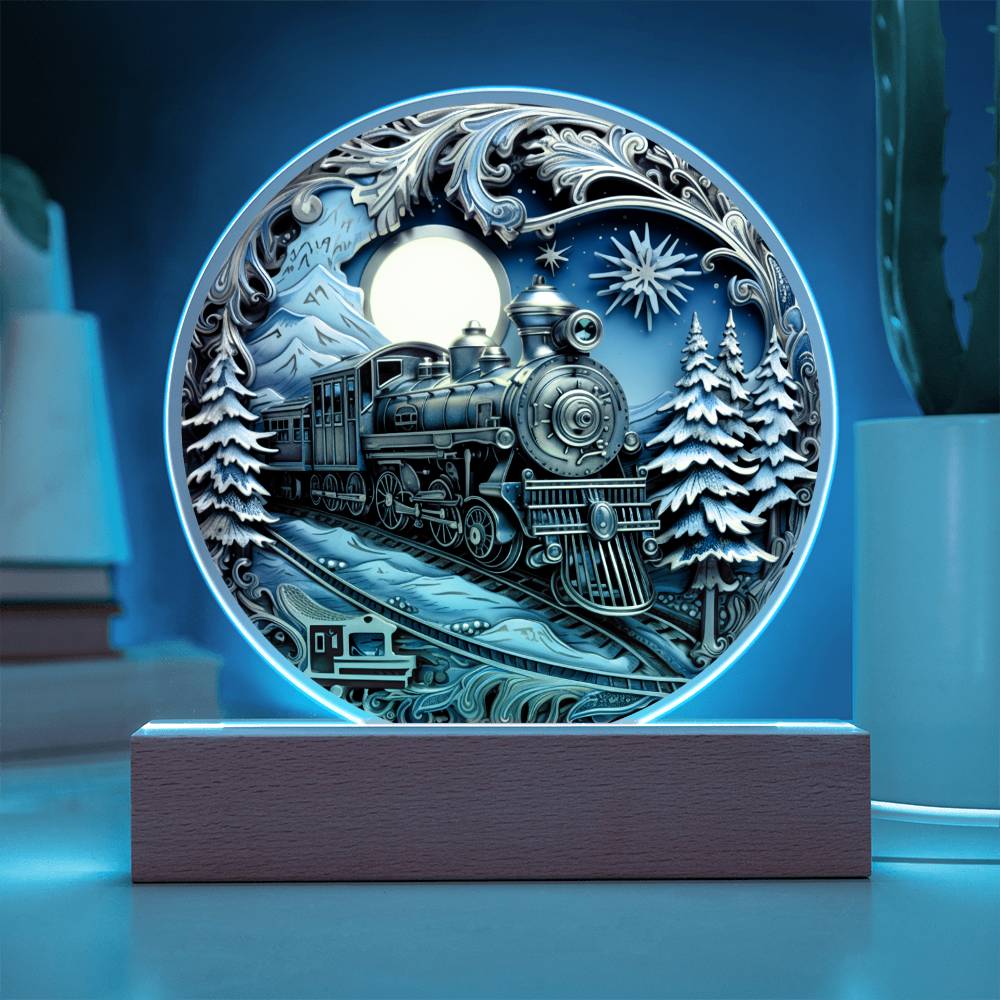 Mom gifts - Fairy Tale Christmas Train - LED Acrylic Plaque.