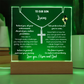 class of 2026 Graduation Gift for son, Personalized LED Acrylic Plaque with Cross Necklace, graduate college high school, grad present.
