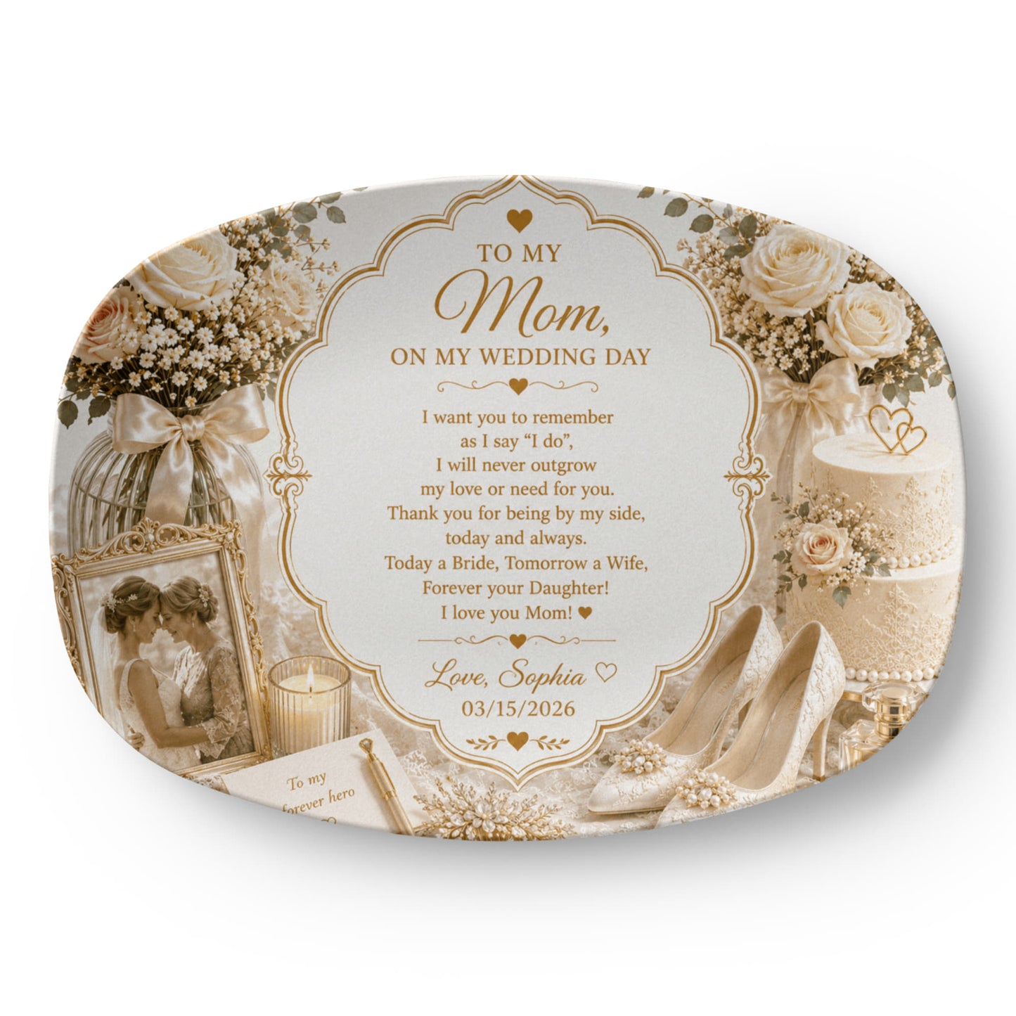Mother of the Bride Personalized Plate, From  Bride to Mom, Mom Wedding day keepsake, To my Mom on my wedding day, Mom wedding day gift