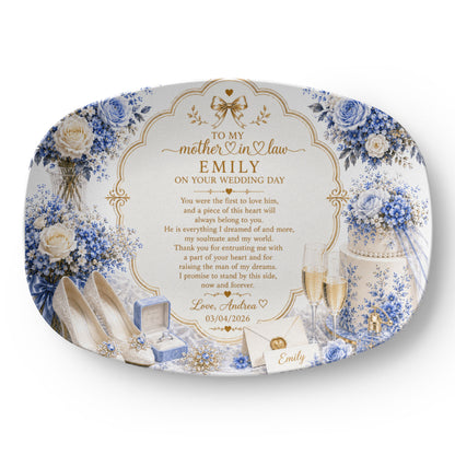 Personalized Mother-in-Law Wedding Gift Plate, Sentimental Bridal Keepsake, Toile de Joey mom gift from bride, to my mother in law wedding gift