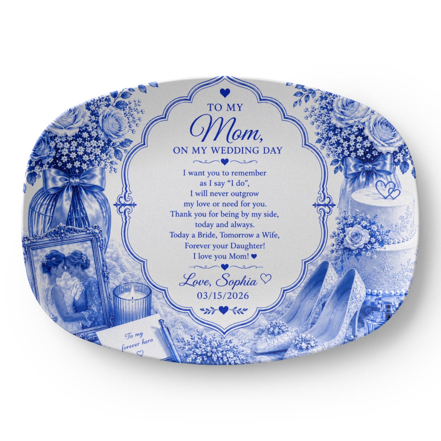 To my Mom on my wedding day, Mom Wedding day Gift, From Bride to Mom, Elegant Wedding Gift Plate for Mom, Personalized Bridal Keepsake
