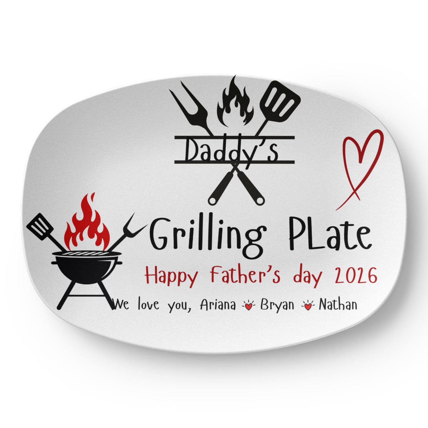 Dad's Grilling plate, Custom BBQ serving Grilling plate, Father's Day gift from Kids, Personalized grill lover gift for dad, kitchen serving platter gift for dad.