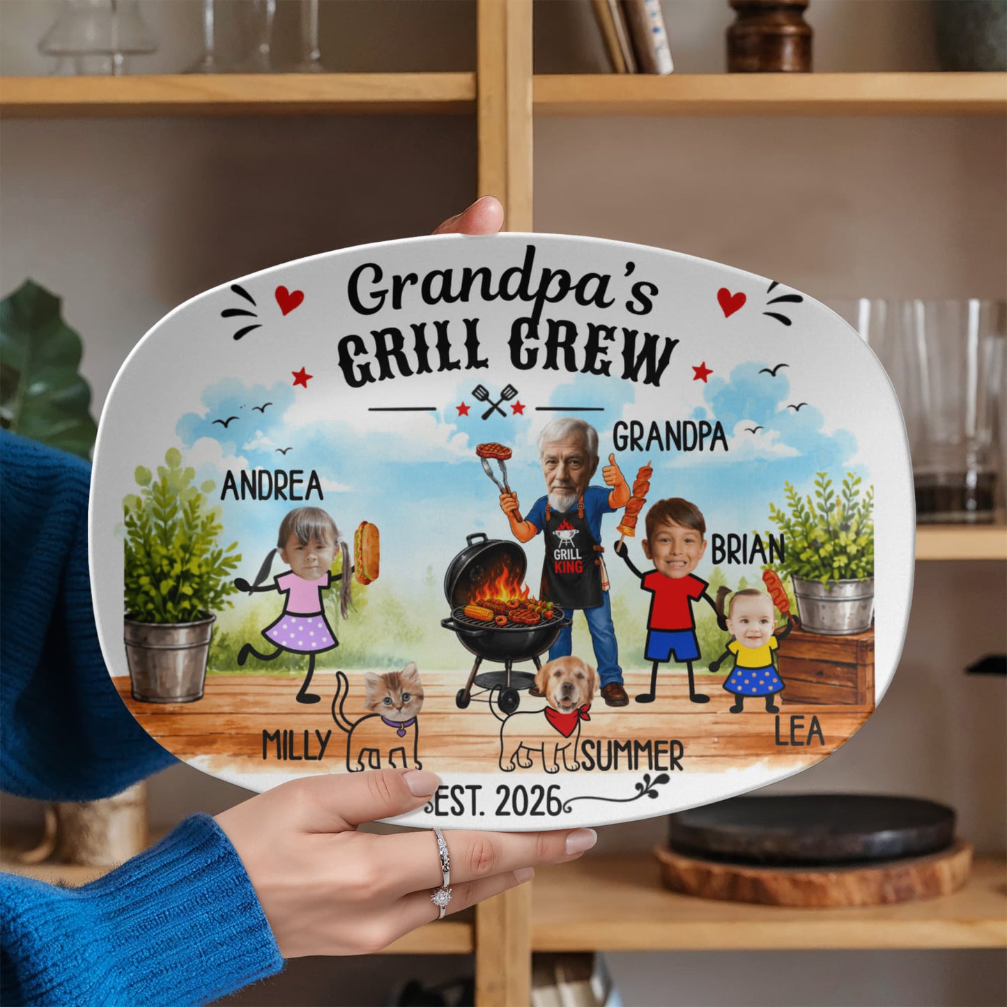 Personalized Grandpa's Grill Crew Plate | Custom Grandkids BBQ Gift | Grandpa BBQ Decor | Personalized Family Keepsake | Grandfather Gift