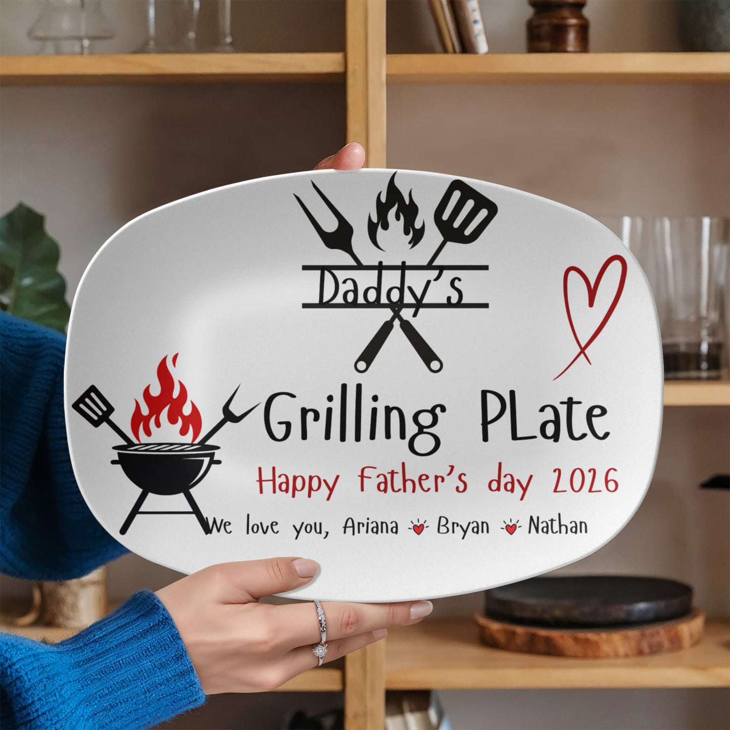 Dad's Grilling plate, Custom BBQ serving Grilling plate, Father's Day gift from Kids, Personalized grill lover gift for dad, kitchen serving platter gift for dad.