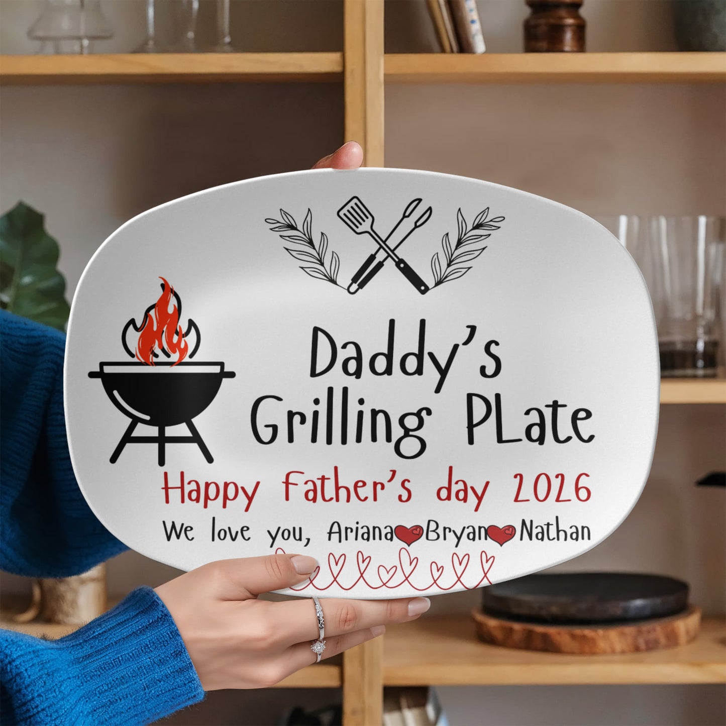 Personalized Dad's Grilling Plate, Father's Day gift from kids, BBQ Lover Gift for Dad, Custom BBQ serving Platter for Grill for dad, Grill master Daddy Gift.