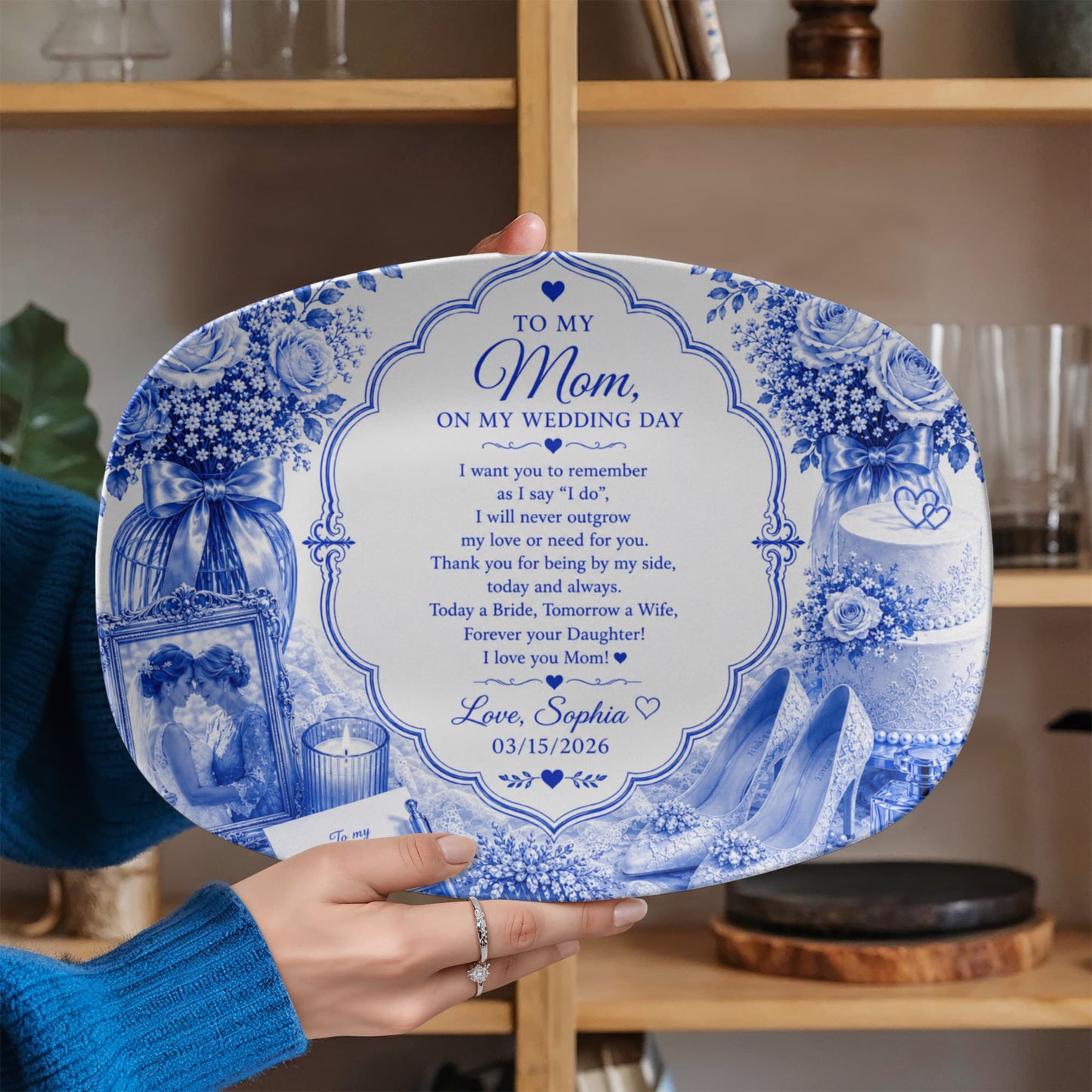 To my Mom on my wedding day, Mom Wedding day Gift, From Bride to Mom, Elegant Wedding Gift Plate for Mom, Personalized Bridal Keepsake
