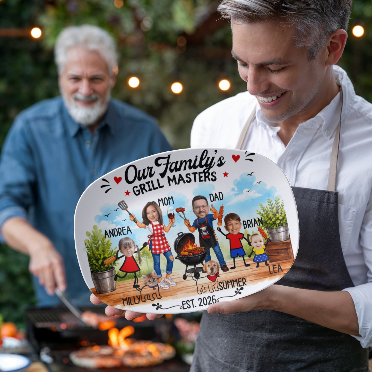 Personalized Grill Dad's  Masters Plate with kids name| Custom BBQ Family Portrait Plaque | Father's Day Gift | BBQ Lover Decor | Family Keepsake Gift