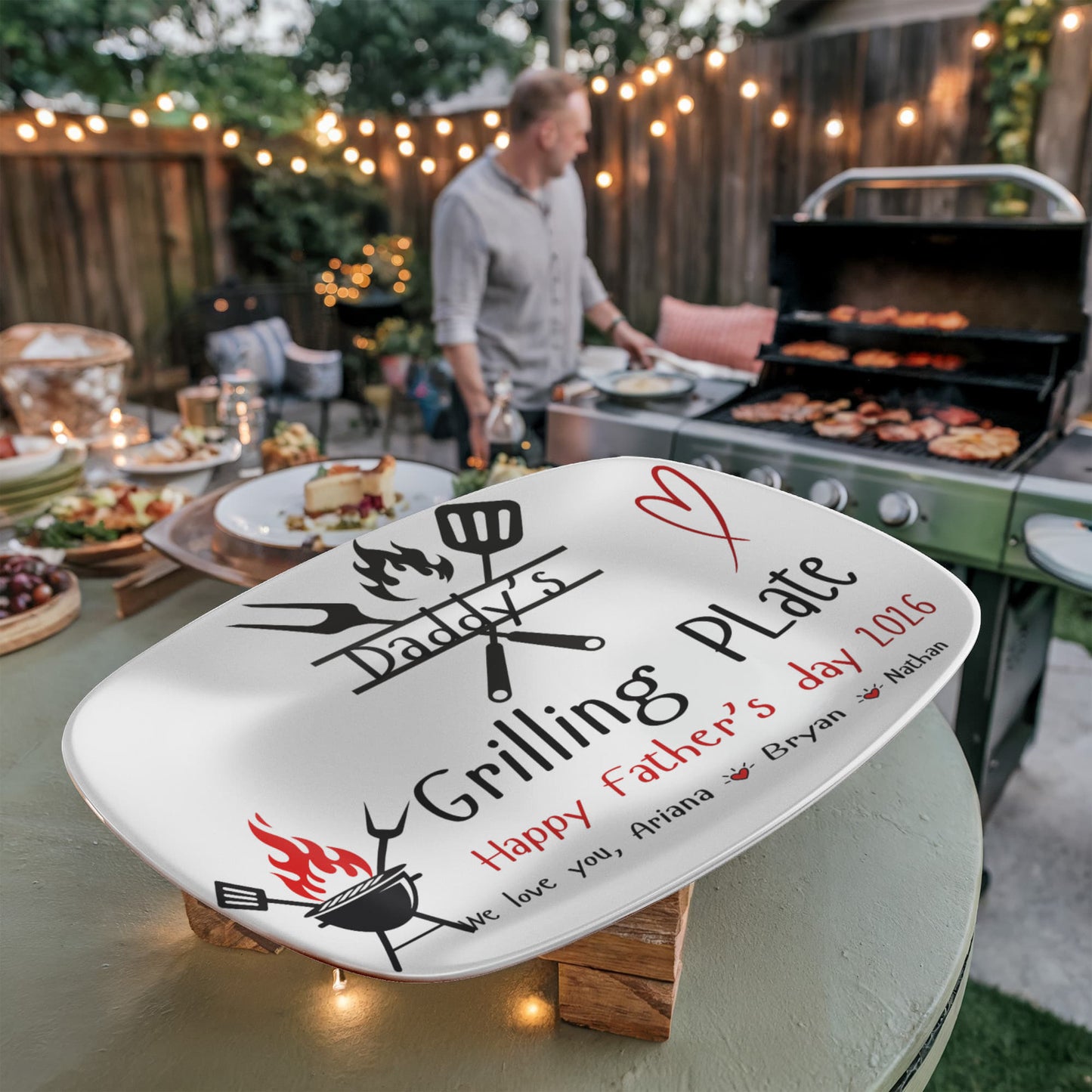 Dad's Grilling plate, Custom BBQ serving Grilling plate, Father's Day gift from Kids, Personalized grill lover gift for dad, kitchen serving platter gift for dad.