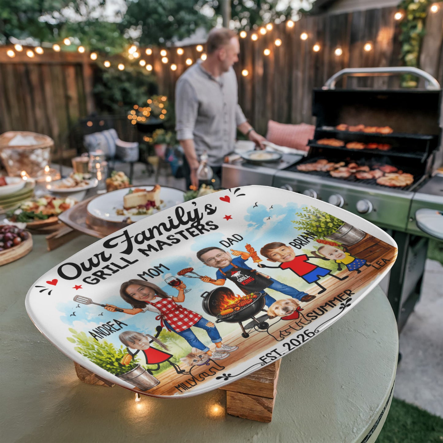 Personalized Grill Dad's  Masters Plate with kids name| Custom BBQ Family Portrait Plaque | Father's Day Gift | BBQ Lover Decor | Family Keepsake Gift