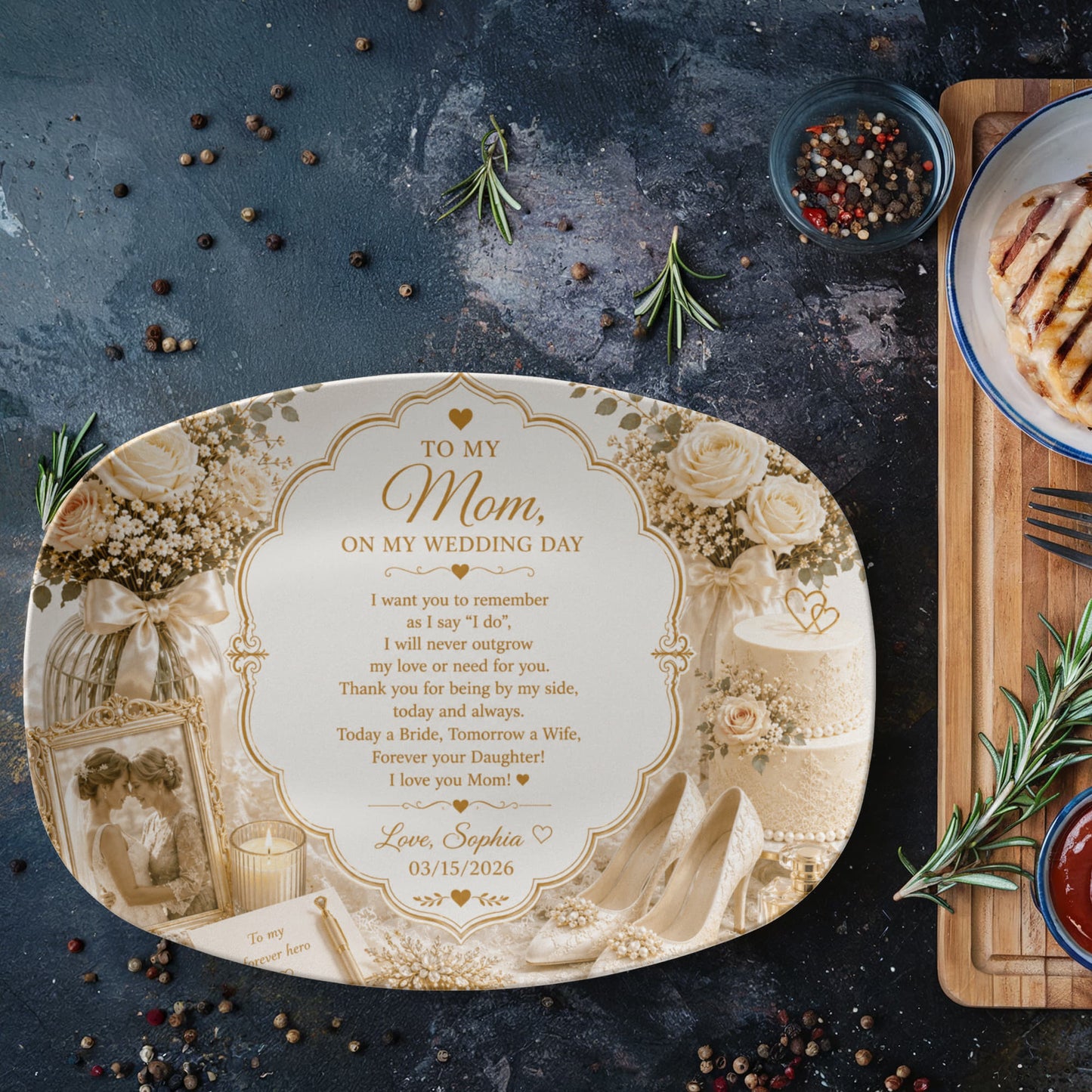 Mother of the Bride Personalized Plate, From  Bride to Mom, Mom Wedding day keepsake, To my Mom on my wedding day, Mom wedding day gift