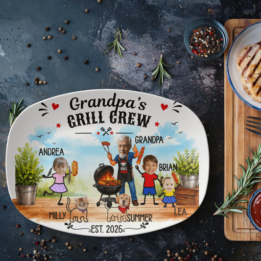 Personalized Grandpa's Grill Crew Plate | Custom Grandkids BBQ Gift | Grandpa BBQ Decor | Personalized Family Keepsake | Grandfather Gift