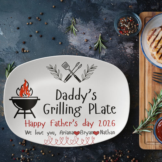 Personalized Dad's Grilling Plate, Father's Day gift from kids, BBQ Lover Gift for Dad, Custom BBQ serving Platter for Grill for dad, Grill master Daddy Gift.