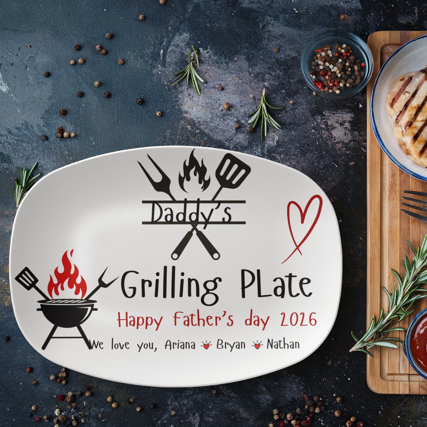 Dad's Grilling plate, Custom BBQ serving Grilling plate, Father's Day gift from Kids, Personalized grill lover gift for dad, kitchen serving platter gift for dad.